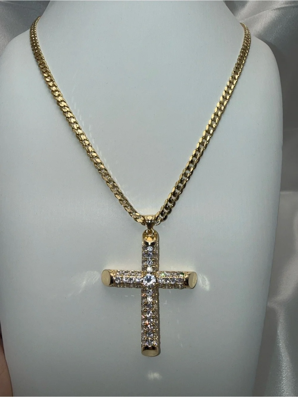 24” 18k dipped, 18k stamped AAACZ Cuban cross pendant set